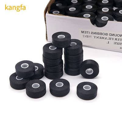 75D/2 100% poliéster bobinas pré-enroladas fios de alta tenacidade 144pcs/caixa tipo L lado branco