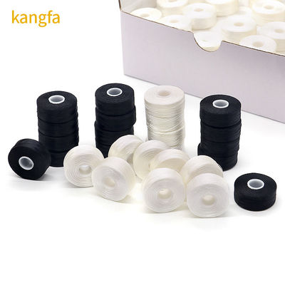 75D/2 100% poliéster bobinas pré-enroladas fios de alta tenacidade 144pcs/caixa tipo L lado branco