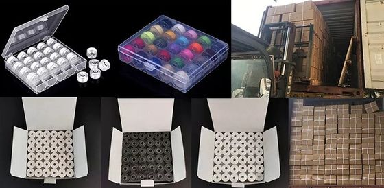 100% Poliéster Branco 75d/2 144pcs/caixa Tamanho L Poliéster Pré-Fundado Bobbin Filamento Para Bordado