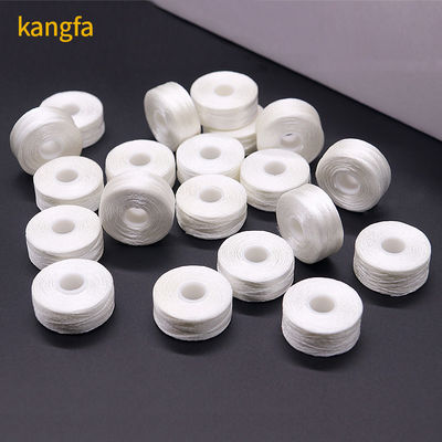100% Poliéster Branco 75d/2 144pcs/caixa Tamanho L Poliéster Pré-Fundado Bobbin Filamento Para Bordado