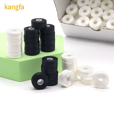 100% Poliéster Branco 75d/2 144pcs/caixa Tamanho L Poliéster Pré-Fundado Bobbin Filamento Para Bordado