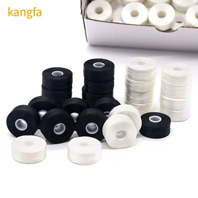 144pcs/caixa Branco/Negro 75D/2 100% Poliéster bobinas pré-enroladas fios L tipo lado menos