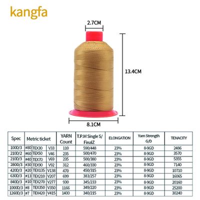 250 g/cone Tex70 Fios de nylon ligados médios e pesados para costura de estofados de lona