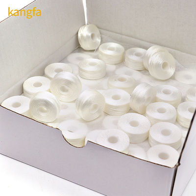 144pcs/caixa L tipo lado menos Branco 75D/2 100% Poliéster bobinas pré-enroladas fios para sapatos