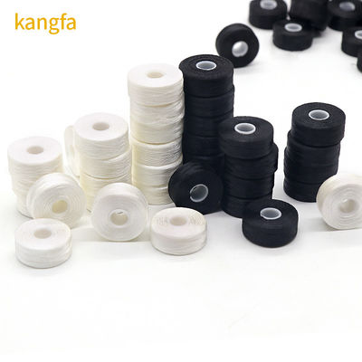 144pcs/caixa L tipo lado menos Branco 75D/2 100% Poliéster bobinas pré-enroladas fios para sapatos