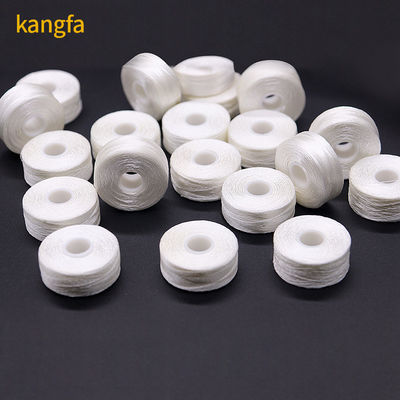 144pcs/caixa L tipo lado menos Branco 75D/2 100% Poliéster bobinas pré-enroladas fios para sapatos