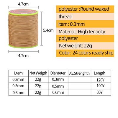 0.65mm Cera Redonda Cosida à mão Cera de Alta Força Corada Fios de Coser Para Couro Poliéster