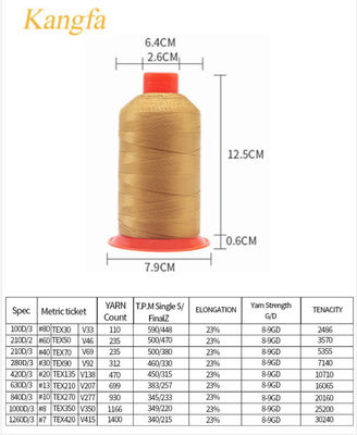 Tex70 Fios de Nylon Medium Heavy Duty Bonded 210D/3 3000M para revestimento de costura de lona