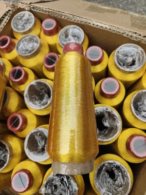 125g Cone Material 100% poliéster bordado metálico Filamento MS Tipo ouro puro 150D 120D para tricô