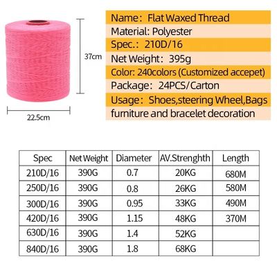 Alta Tenacidade 100% Fios de Poliéster Flat Waxed Braided Thread 0,8 mm 1 mm Impermeável Preto